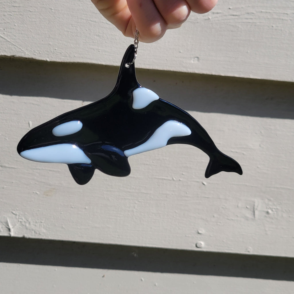 Handcrafted Fused Glass Orca Suncatcher – Pacific Northwest Icon