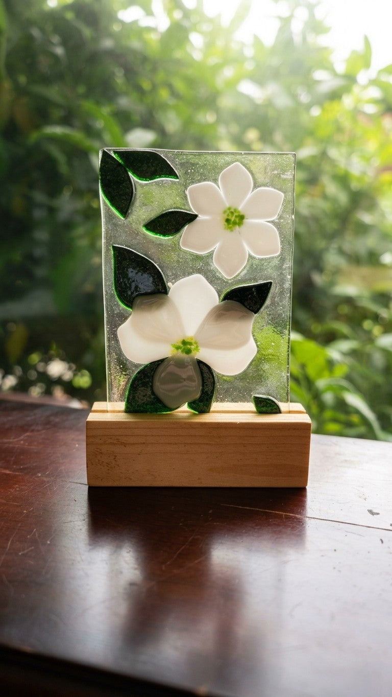 Fused Glass Pacific Dogwood- Mini Panel