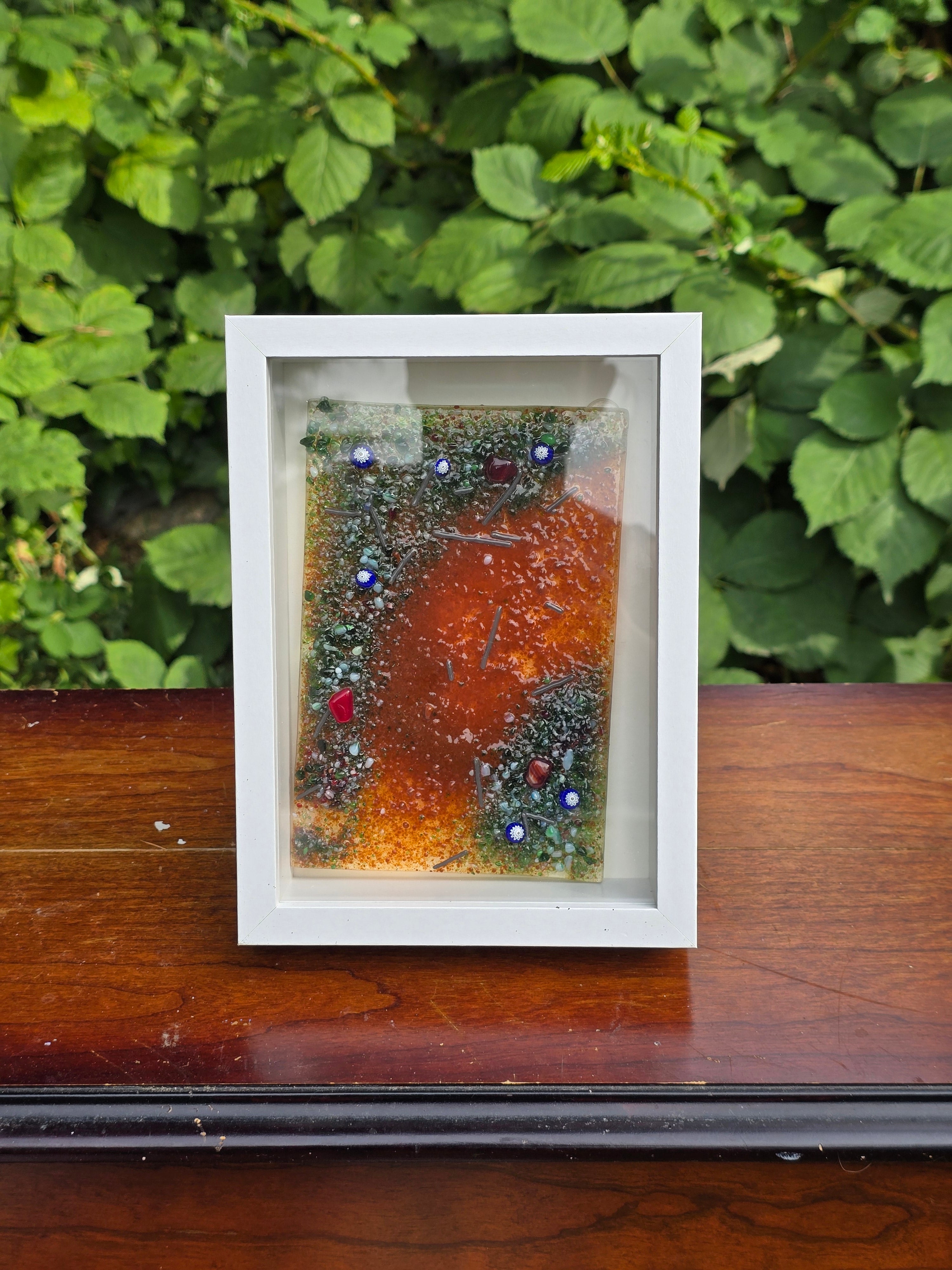Handmade Fused Glass Woodland Mini Panels | 5x7 Shadowbox Frame
