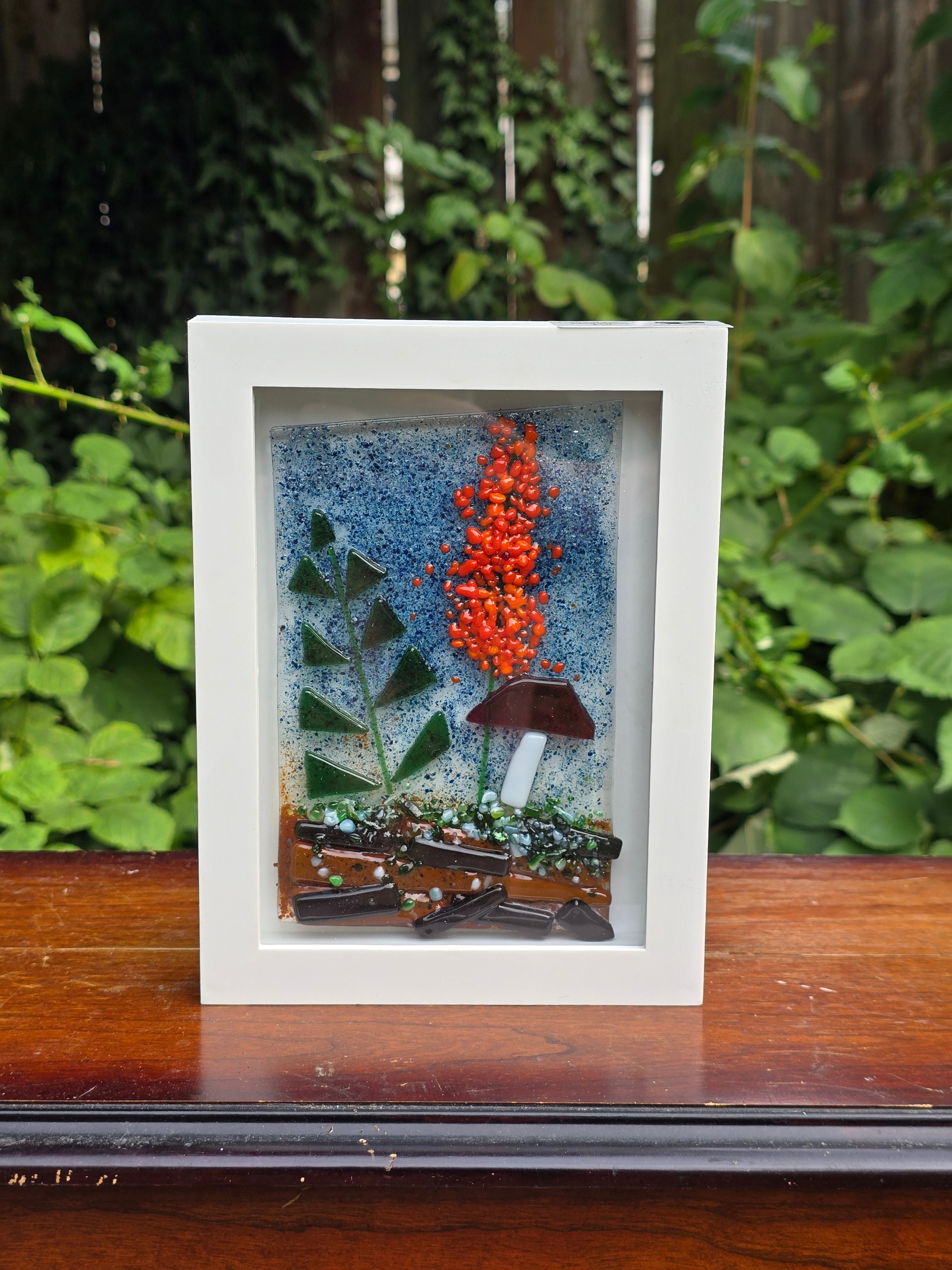 Handmade Fused Glass Woodland Mini Panels | 5x7 Shadowbox Frame