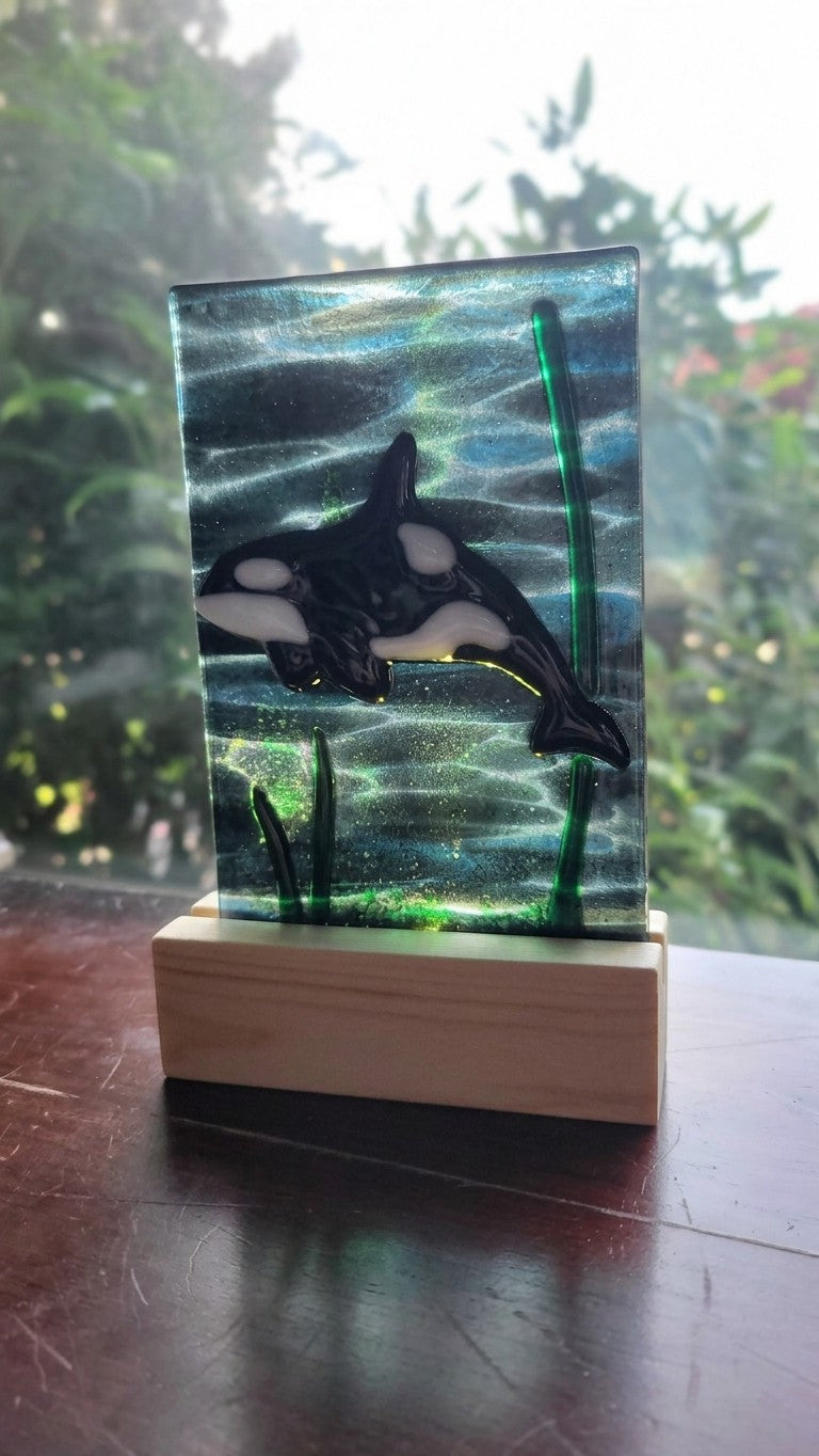 Fused Glass Orca- Mini Panel