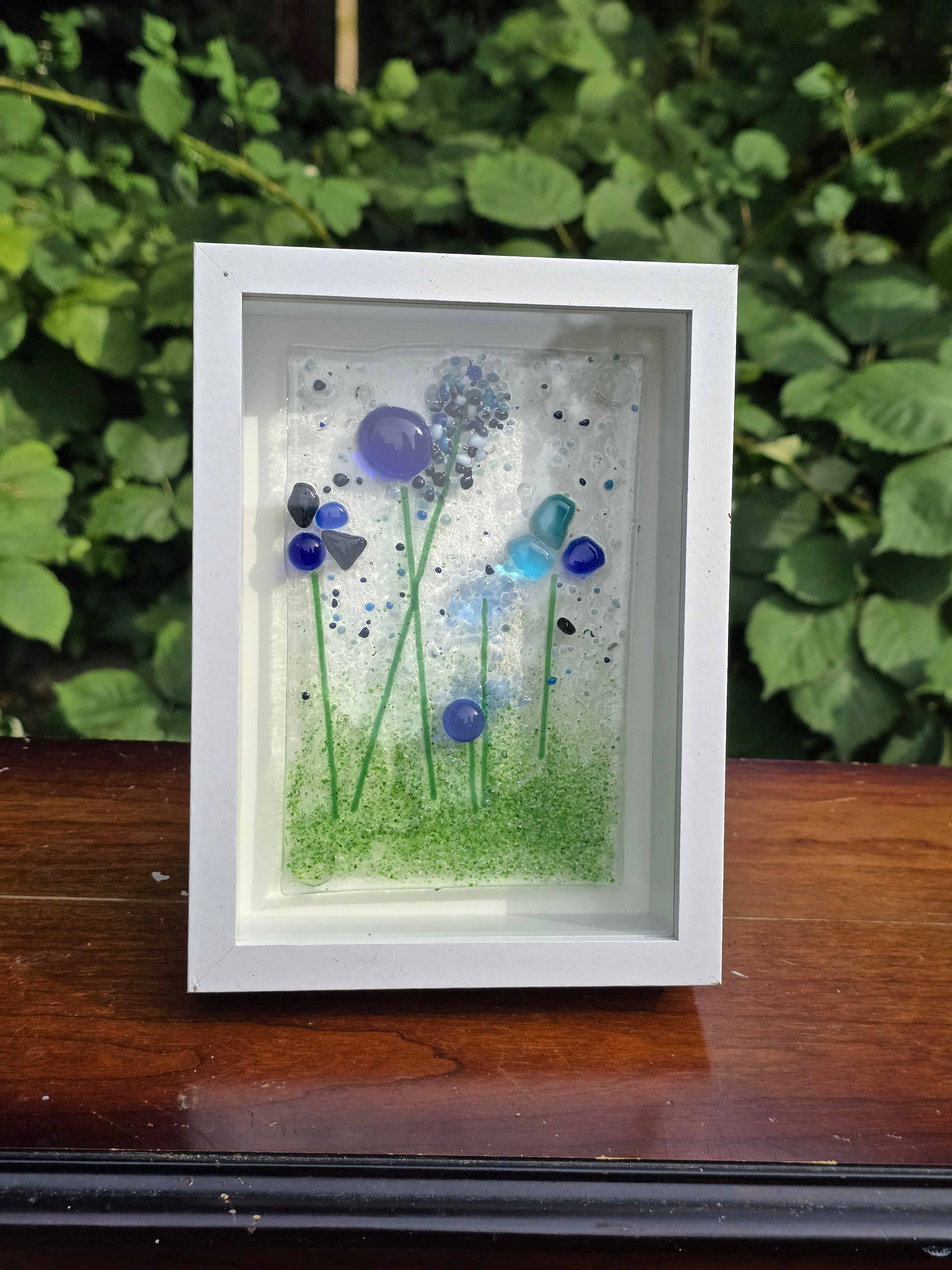 Handmade Fused Glass Woodland Mini Panels | 5x7 Shadowbox Frame