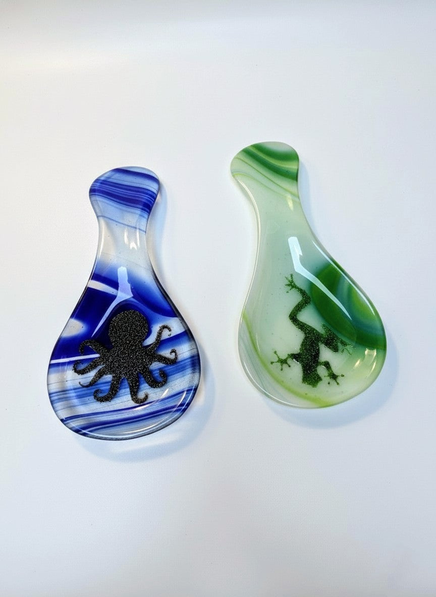 Handcrafted Fused Glass Spoon Rests – 10" Artisan Kitchenware