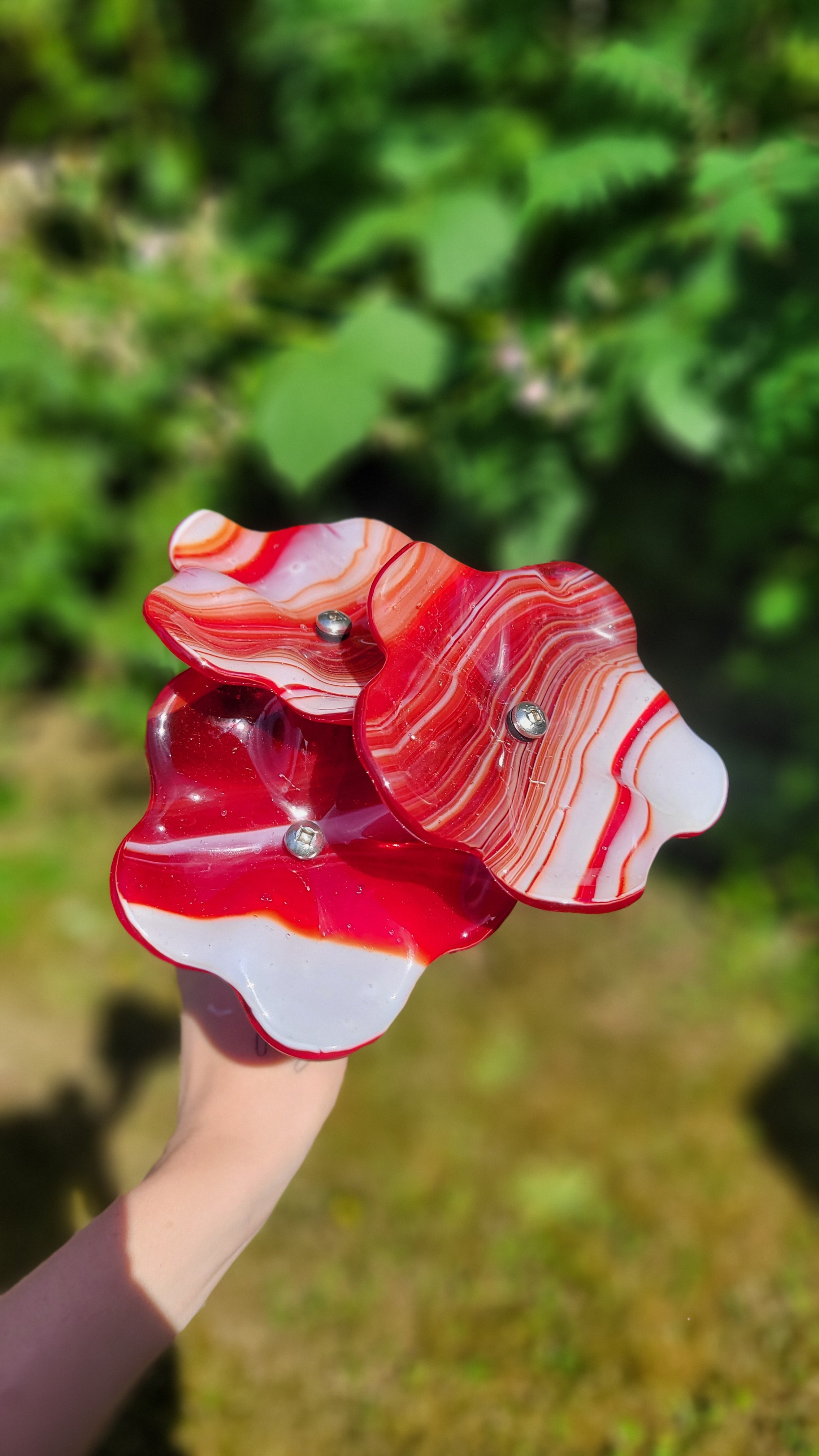 Fused Glass Flower Bee Watering Station | Copper Garden Stake