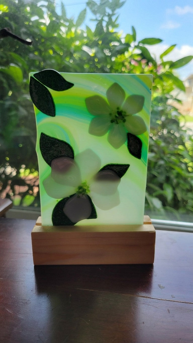Fused Glass Pacific Dogwood- Mini Panel