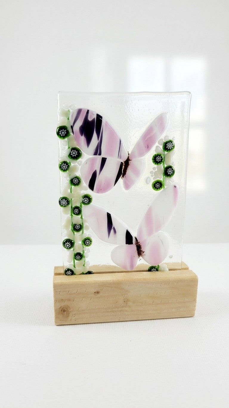 Fused Glass Butterfly Mini Panel with Wooden Stand