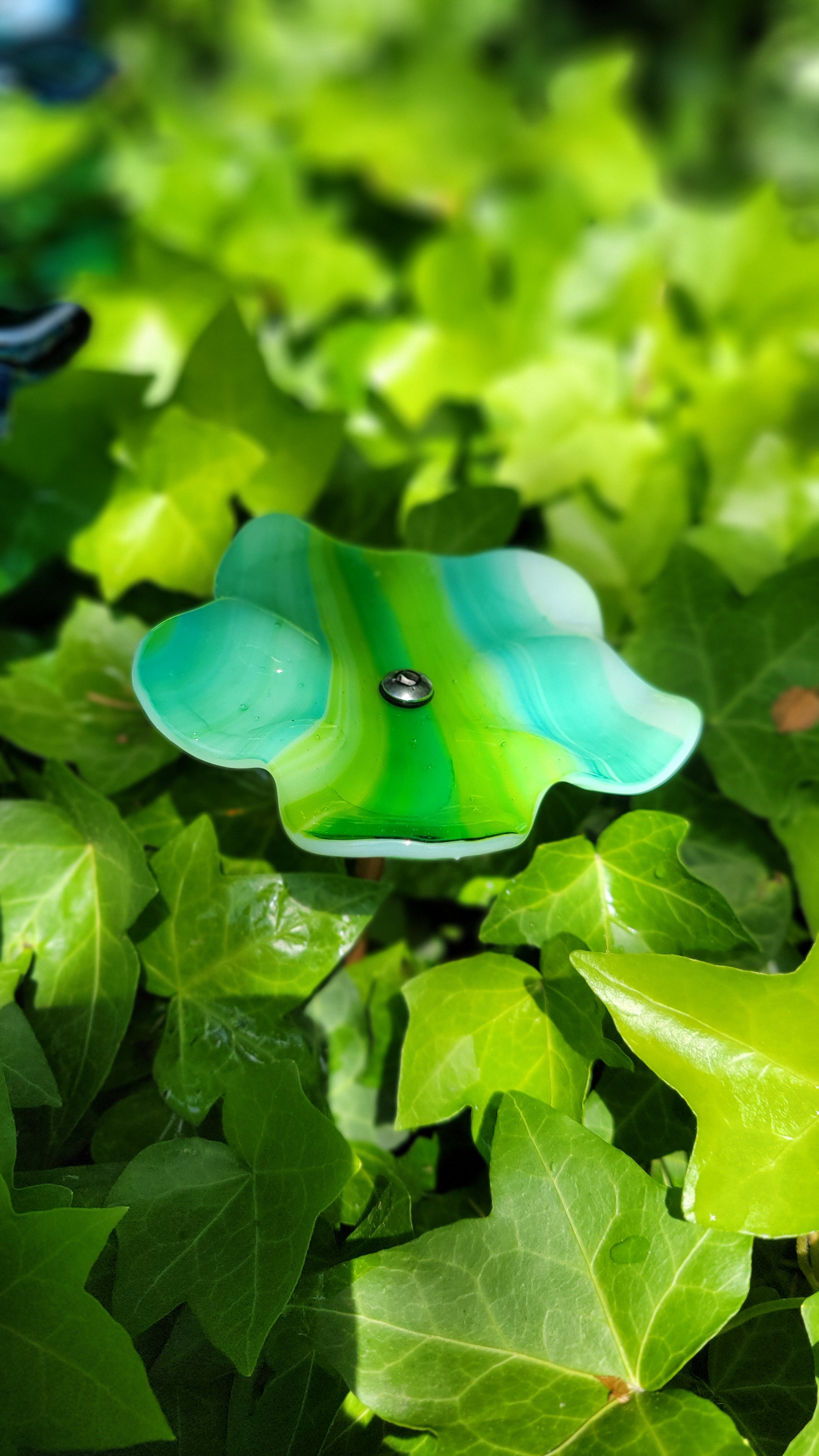 Fused Glass Flower Bee Watering Station | Copper Garden Stake
