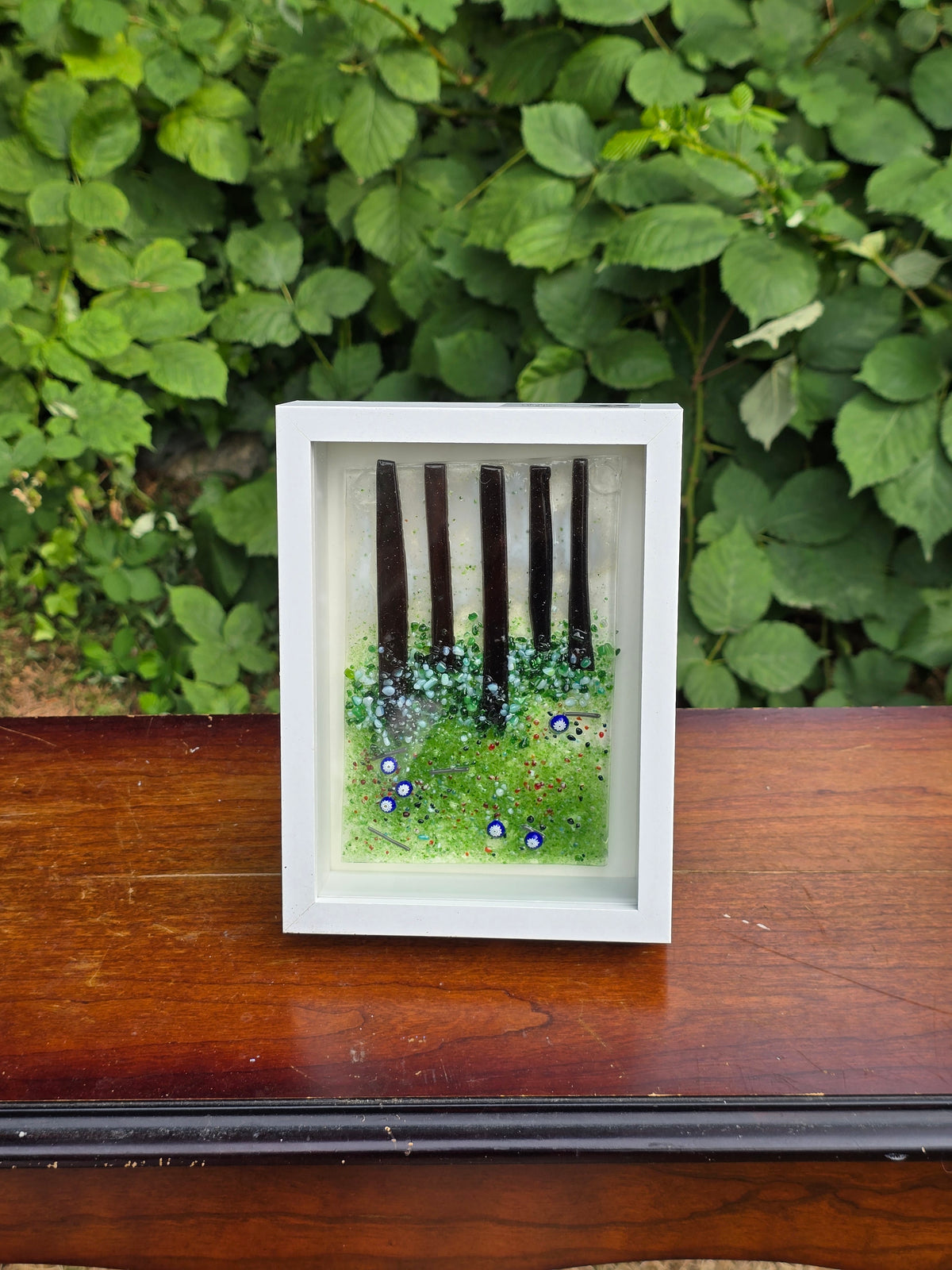 Handmade Fused Glass Woodland Mini Panels | 5x7 Shadowbox Frame