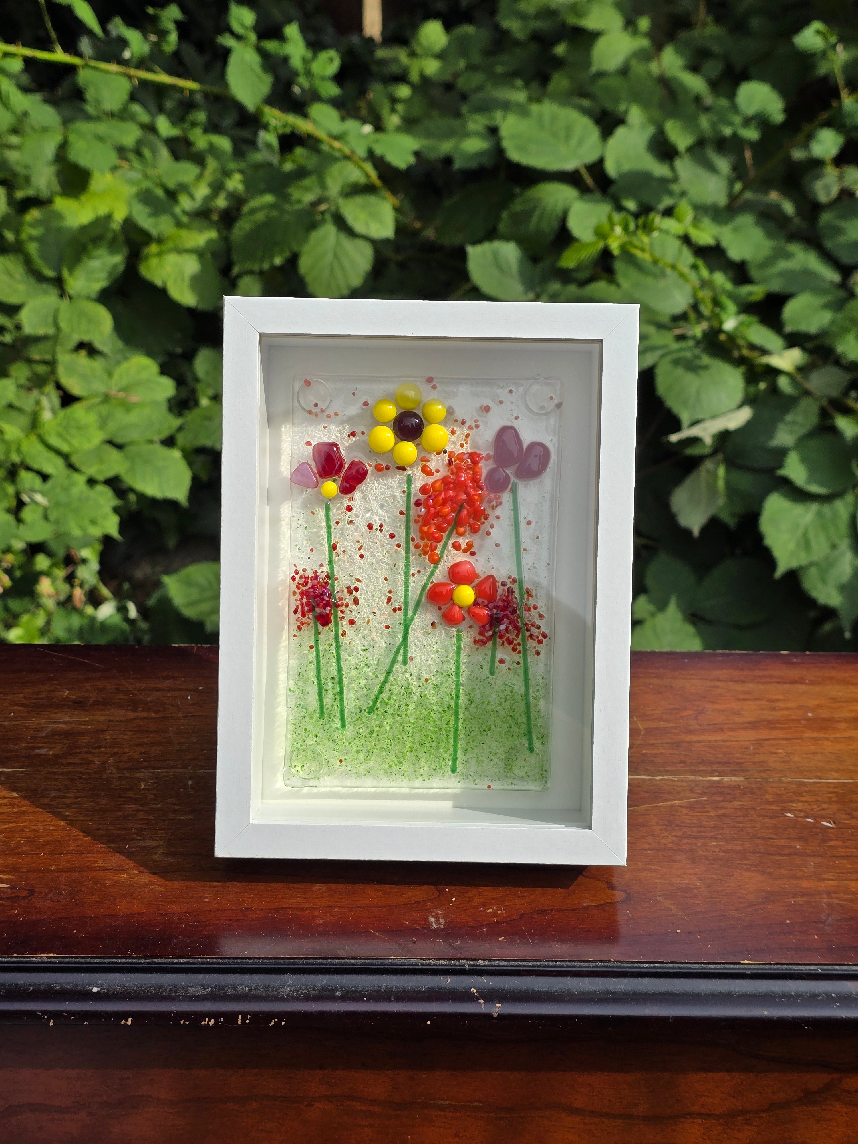 Handmade Fused Glass Woodland Mini Panels | 5x7 Shadowbox Frame
